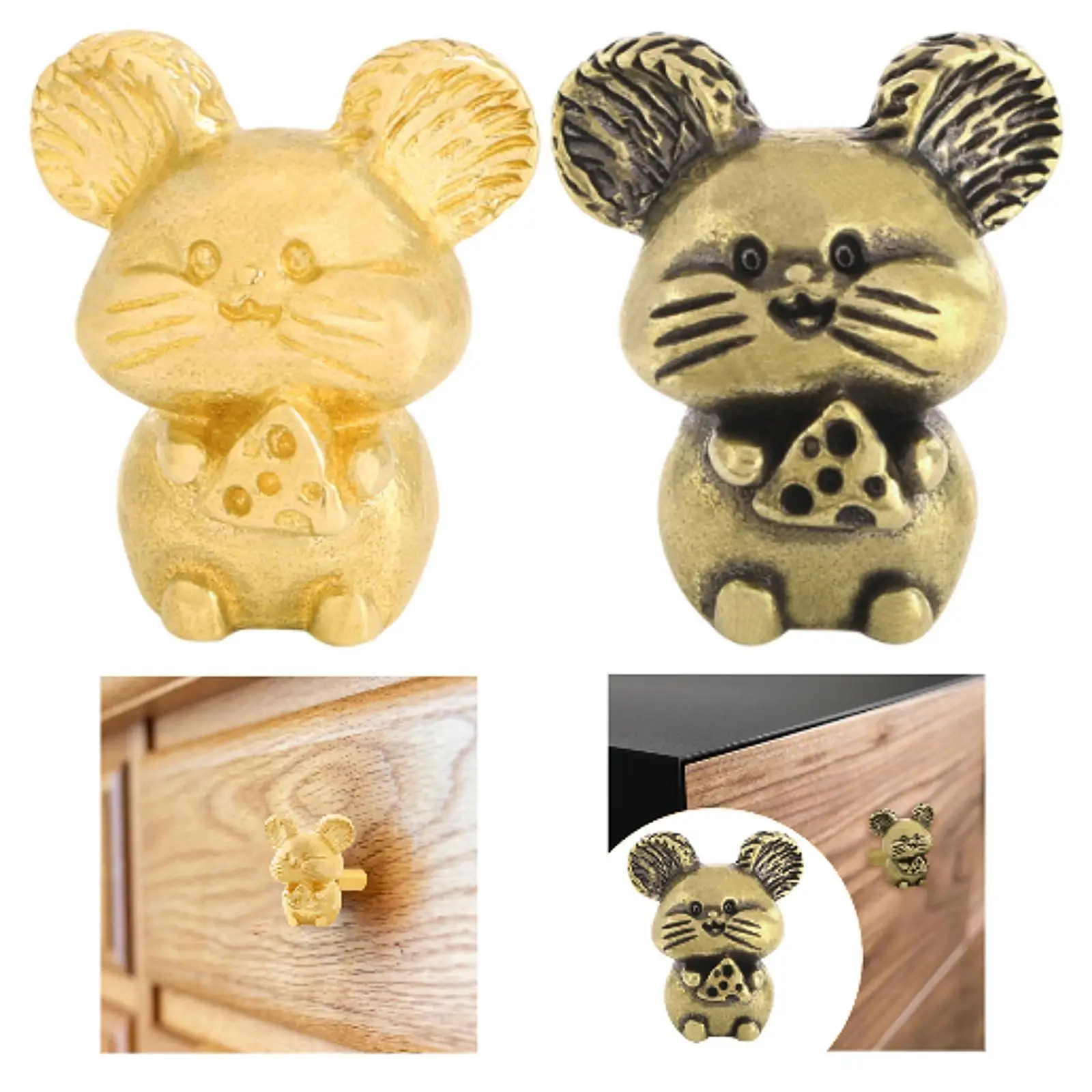 Mini Mouse Statue Drawer Pull Easy Installation Metal Animal Sculpture Door Handle for Closet Bedroom Nursery Home Kids Room