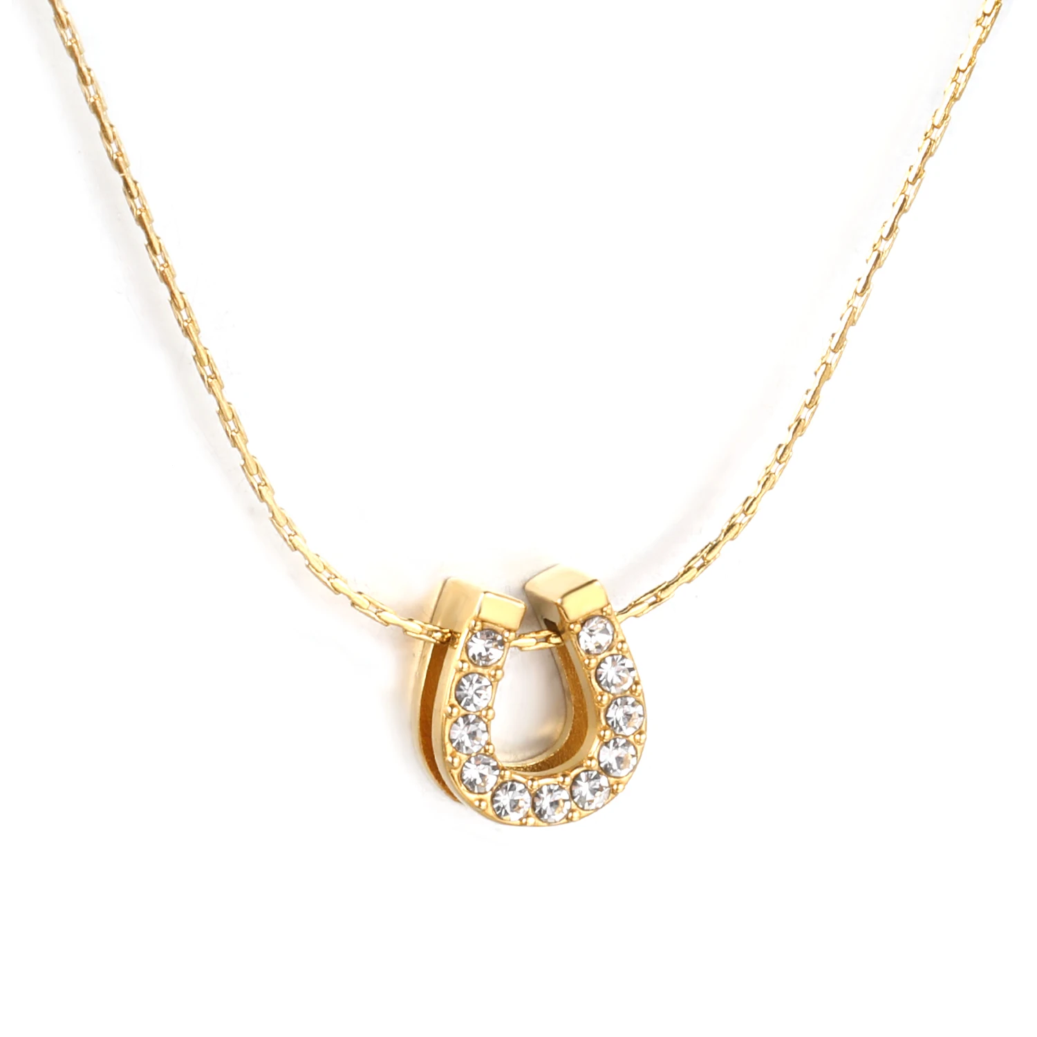 Women's Hollow U-Shaped Stainless Steel Necklace with Diamond Clavicle Chain Simple Heart Design Japanese Korean Style Jewelry