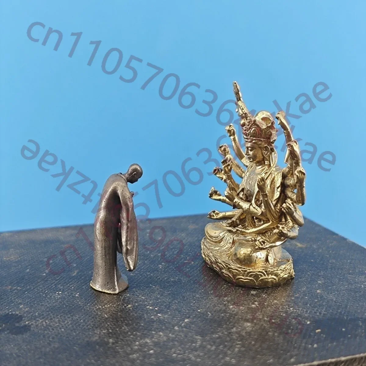 Solid Brass Monk Bodhisattva Small Statue Micro Landscape Bonsai Rockery Decor