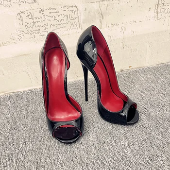 CACA 16 cm High Heels Peep Toe Sandalen Damen Pumps, seitlich flach Fetisch Unisex Bett Cosplay Schuhe, Schwarz, Slip On, individuelle Farben