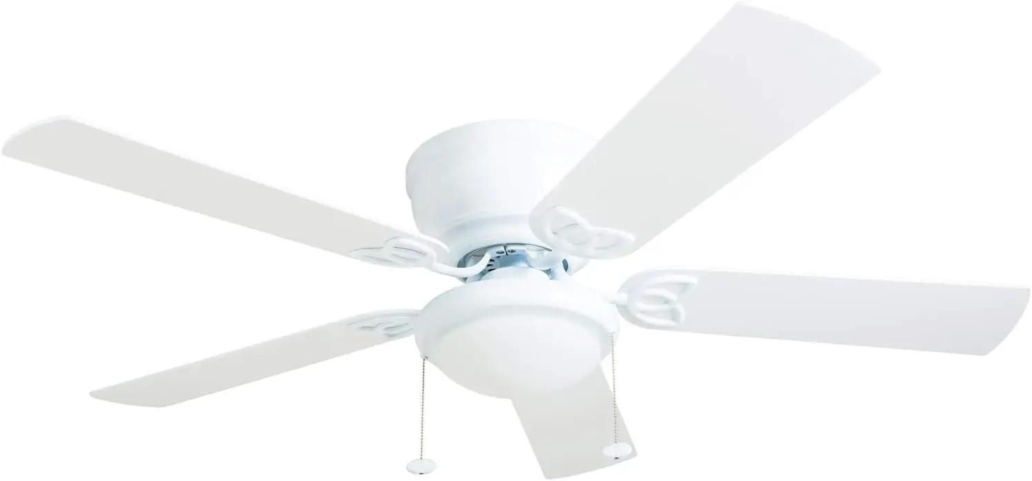 

52Inch Traditional Flush Mount Indoor LED Ceiling Fan with Light,Pull Chains,Dual Finish Blades,Reversible Motor-50852-01(White)