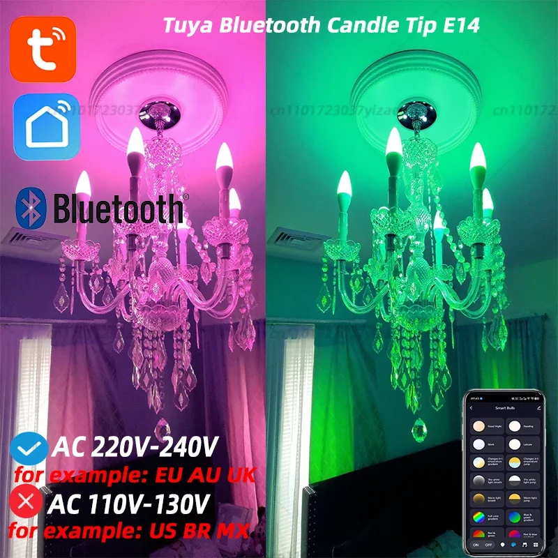 Led Bulb Candle Smart Lamp E14 TUYA Bluetooth Dimmable RGB Light 220V Tuya APP Group Control Smart Life For Home Room Decoratio