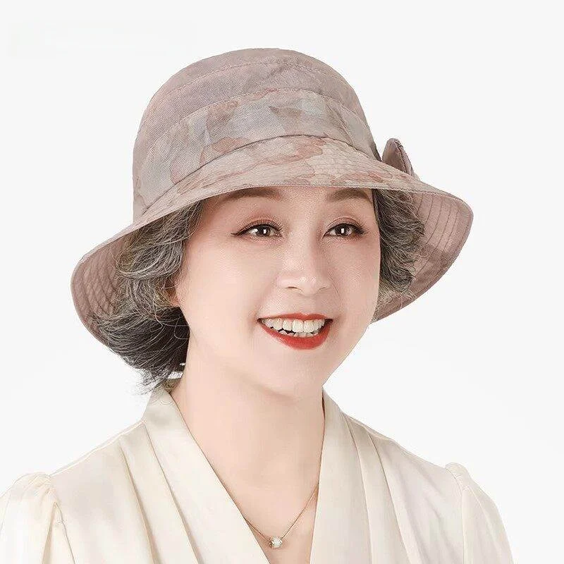 summer-thin-fisherman-hat-women's-mom-spring-autumn-sunshade-grandmother-bucket-cap-elderly-lady-elegant-geometric-pattern