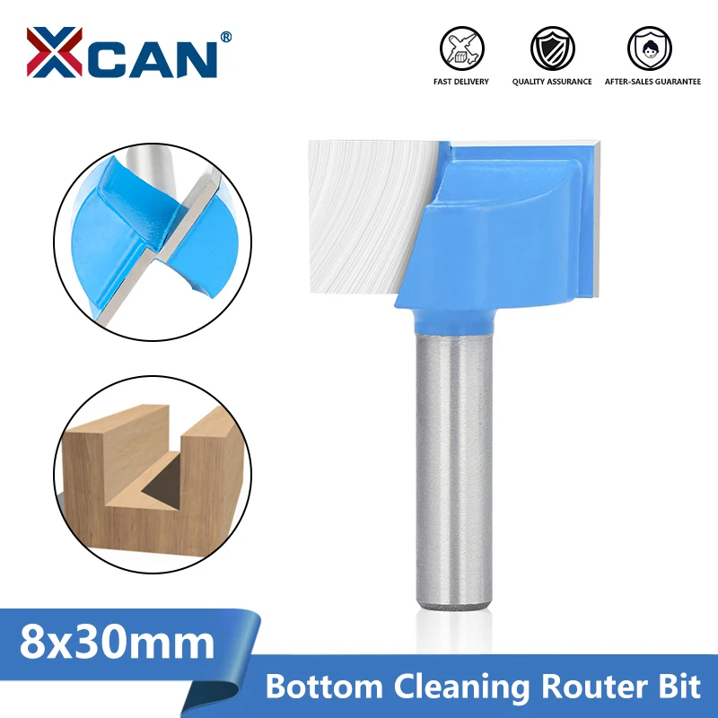 XCAN 8x30mm Cleaning Bottom Router Bits Carbide Cutters for Woodworking Surface Planing Wood Router Milling Cutter