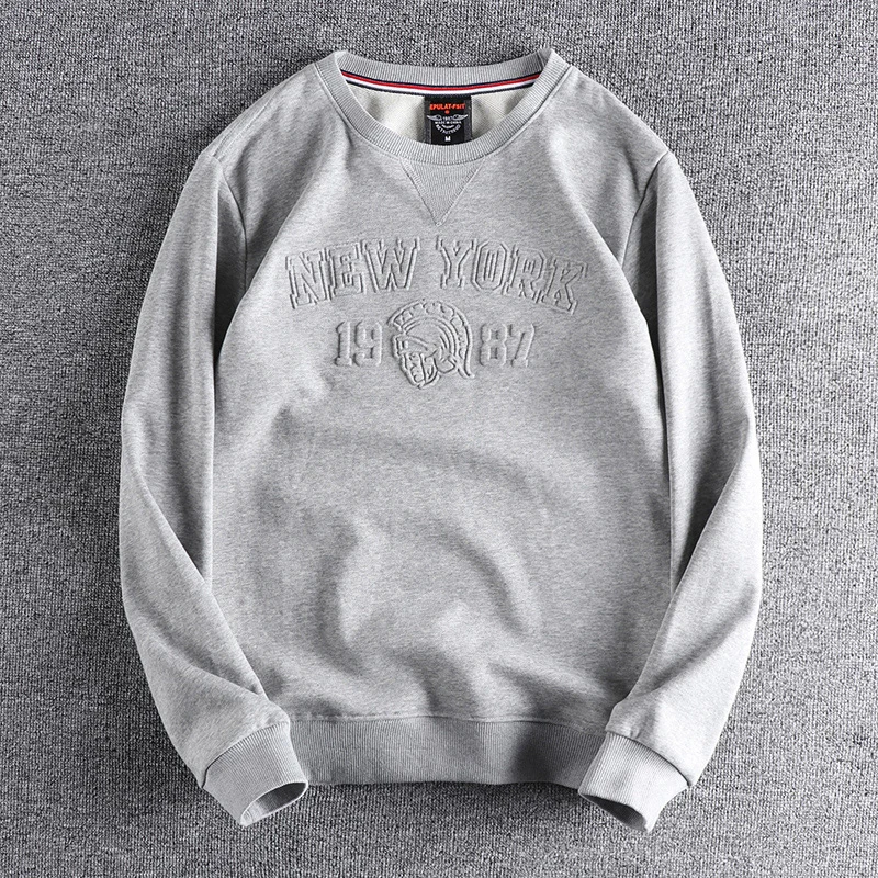 5103# Autumn Winter New American Retro 3D Letter Printed Sweatshirts Men's Simple Washed Knitted Youth Casual Pullover Sportwear