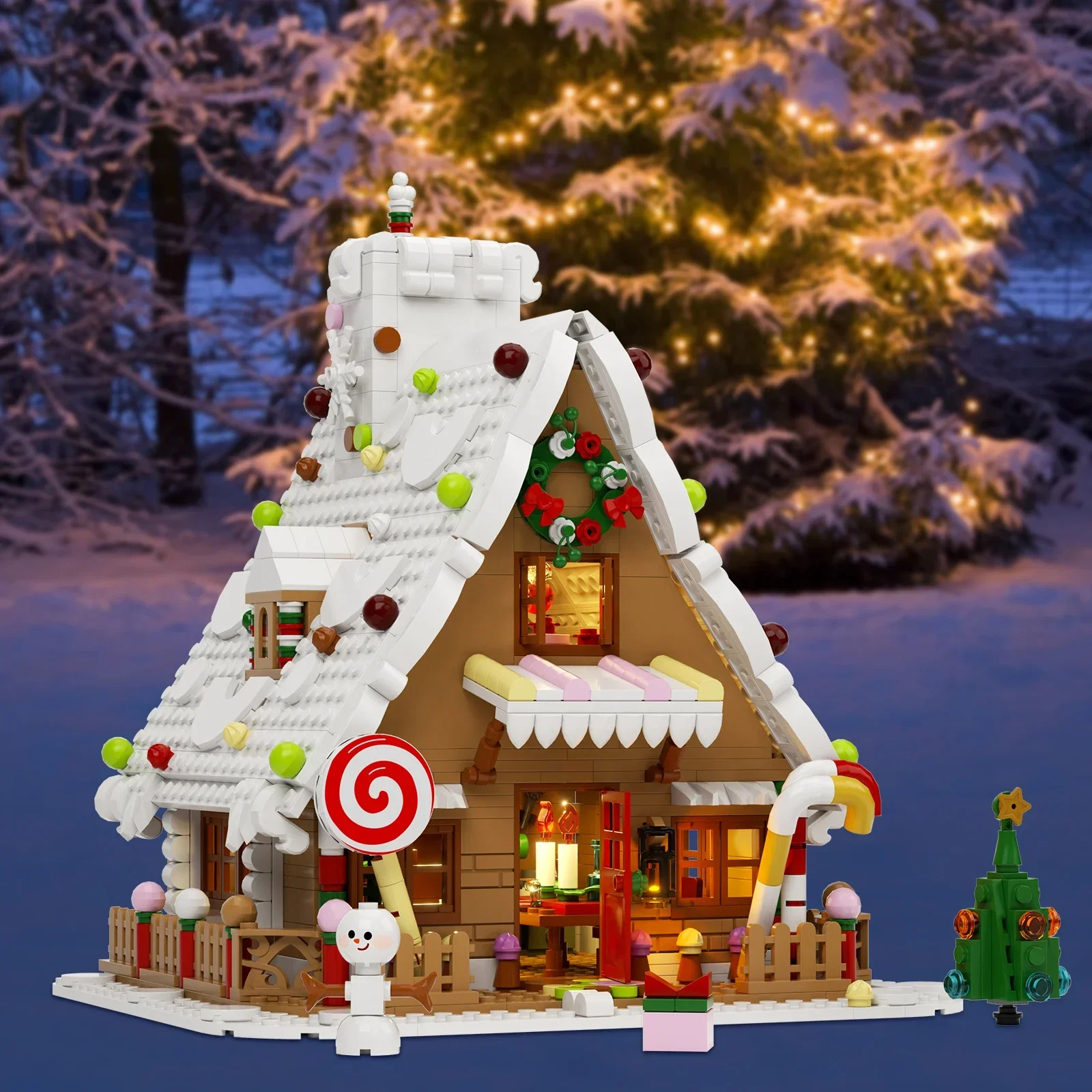 Christmas Tree and Decorations Santa Claus Sleigh Snowman Building Blocks Toys Suit with Light Kit for Children\'s Gifts