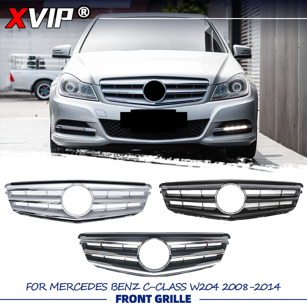 

XVIP Glossy Black Sport Style Racing Grille Silver Grill For Mercedes Benz C-Class W204 08-14 C180 C200 C230 C250 C280 C300 C350