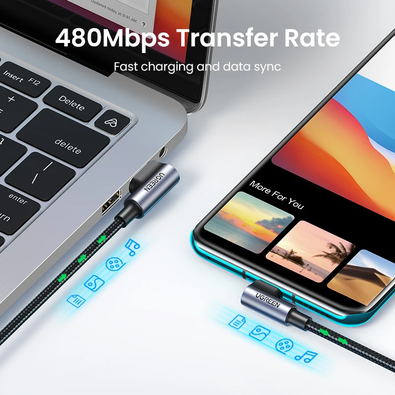 UGREEN 3A USB Type C Cable for iPhone 15 Samsung S23 Xiaomi mi 11 Mobile Fast Charging Cable 90 Angle USB Gaming Cord QC USB C image 6