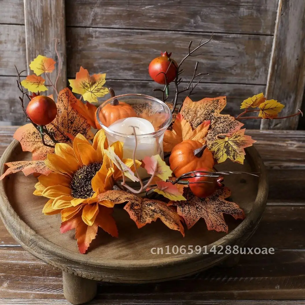 

Thanksgiving Harvest Festival Pumpkin Sunflower Candle Holder Aromatherapy Wreath Decoration Supplies Table Ornaments
