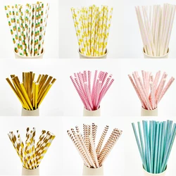 25Pcs Paper Straws Striped Dots Star Pink Disposable Straws for Wedding Birthday Party Diy Party Decoration Disposable Tableware