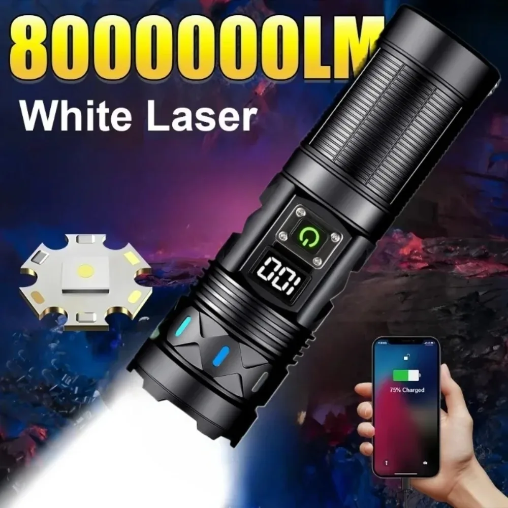 強力な白色レーザー-led-懐中電灯伸縮ズーム充電式ロングショット戦術トーチ屋外釣りキャンプランタン