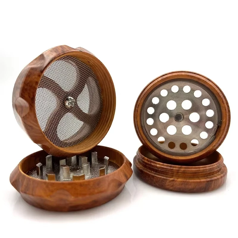 Vintage Wood Grain 4 Layer Herb Grinder 40mm Mini Zinc Alloy Spice Grinder with Mesh Screen Portable Tobacco Grinder for Smoking