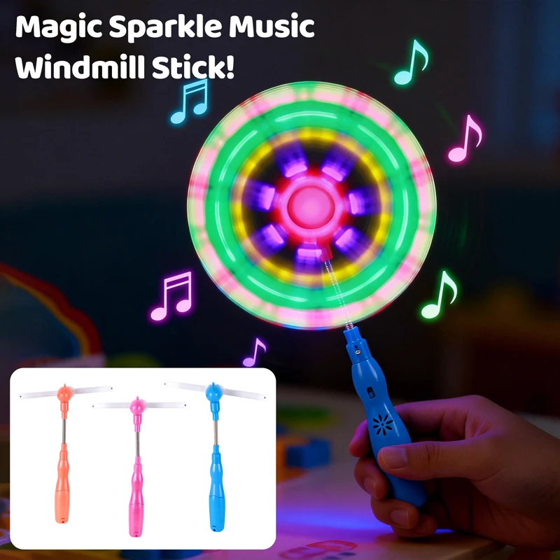 LED Music Windmill Spinner Glow Rainbow Flashing Windmill Rotating Toy Spinning Mini Handheld Light Up Windmill Toy Random Color