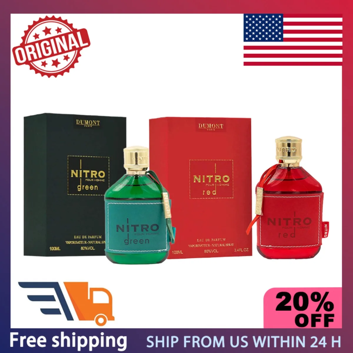 

100ml Original Arab Perfumes Nitro Red Nitro Green Eau De Parfum Spray Lasting Floral Fruit Fragrance Perfume Cologne for Men