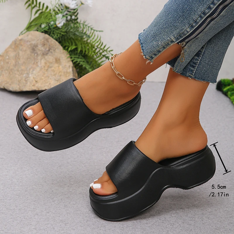 Chunky Platform Slippers for Women Summer 2025 Comfortable Wedge Heels Sandals Woman Solid Non Slip Eva Thick Sole Slides Shoes image 3