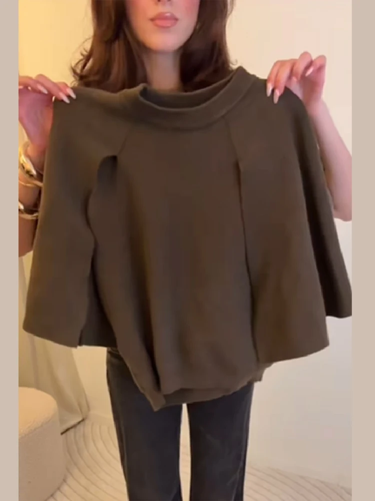 多用途のライトニットウェア秋と冬のバットスリーブルーズショール女性のフレンチレトロケープセーターラウンドネックショートシャツ