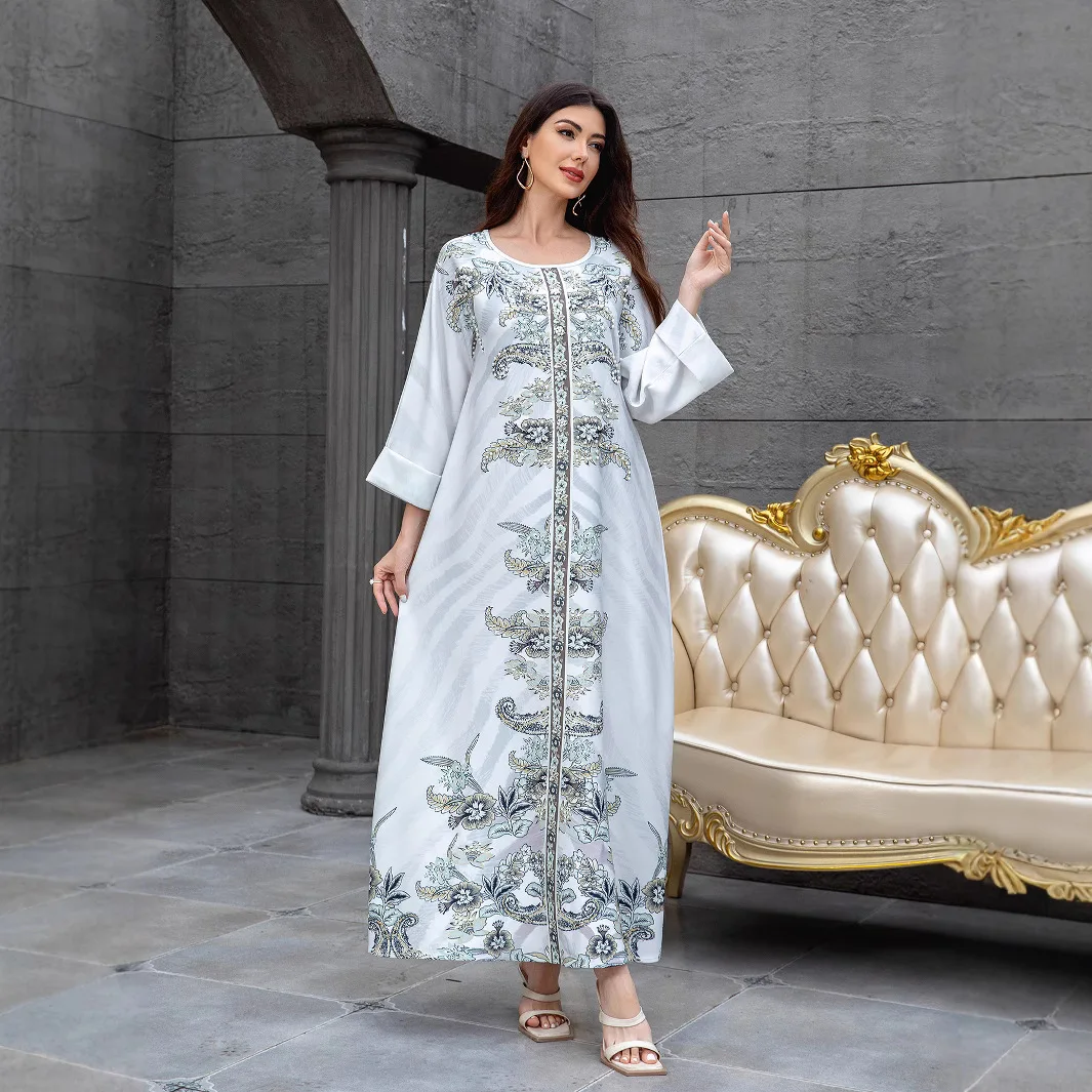UNI 2025 Musulmano Perla Che Borda Abaya Eid Abaya Arabo Medio-Oriente Elegante Turchia Caftani Donne Jilbabs Islamico Maxi Abiti