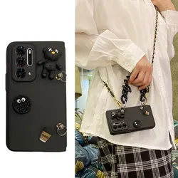 Luxury DIY 3D Bear Metal Leathe Bracelet Chain Phone Case For Samsung Galaxy ZFold6 7 ZFold 5 4 ZFold 3 2 Folding Portable Cover