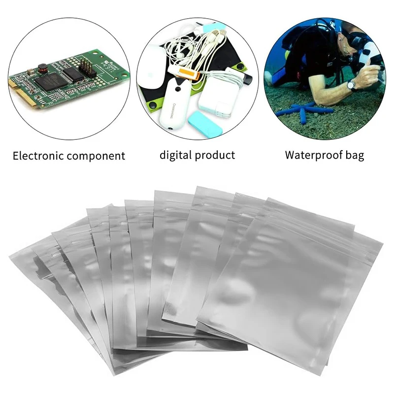 100Pcs/lot Aluminum Antistatic Bag Resealable Anti Static Ziplock Bags Pouch Vacuum Sealer Food Storage Pouch Package Bags