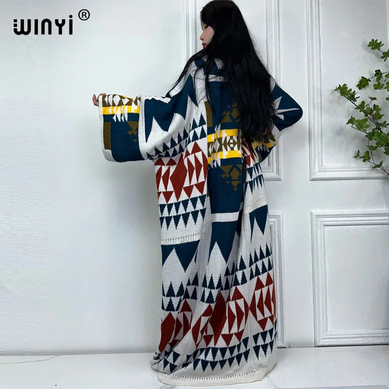 WINYI 2023 NEW woman Winter Knitted cardigan MAXI Christmas Fashion hipster party dress Thick Warm Female jacket ABAYA long coat