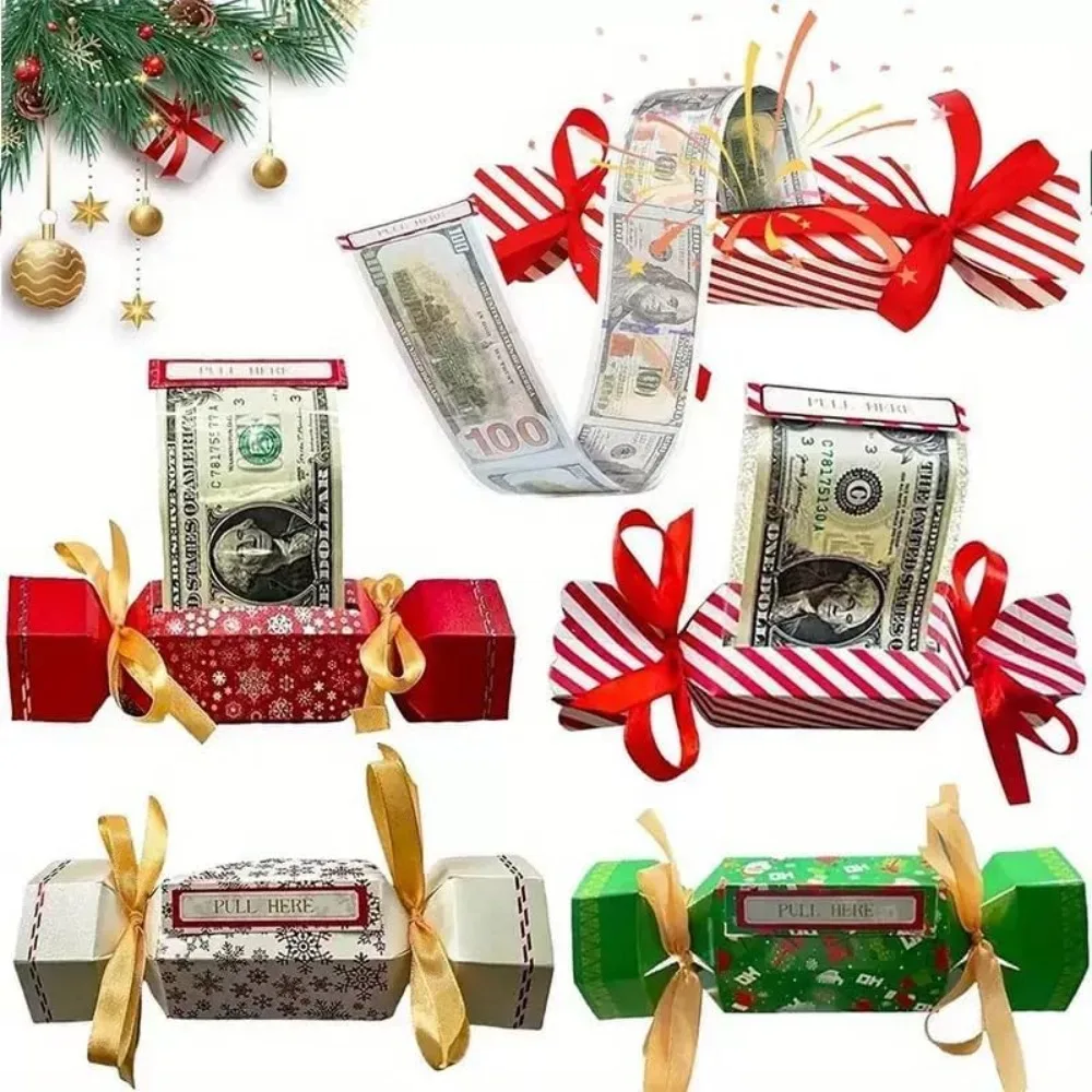 

4PCS Christmas Money Box for Cash Gift Pull, Surprise Box Money Gift Box for Kids Adults with 40 Transparent Bags, Cute