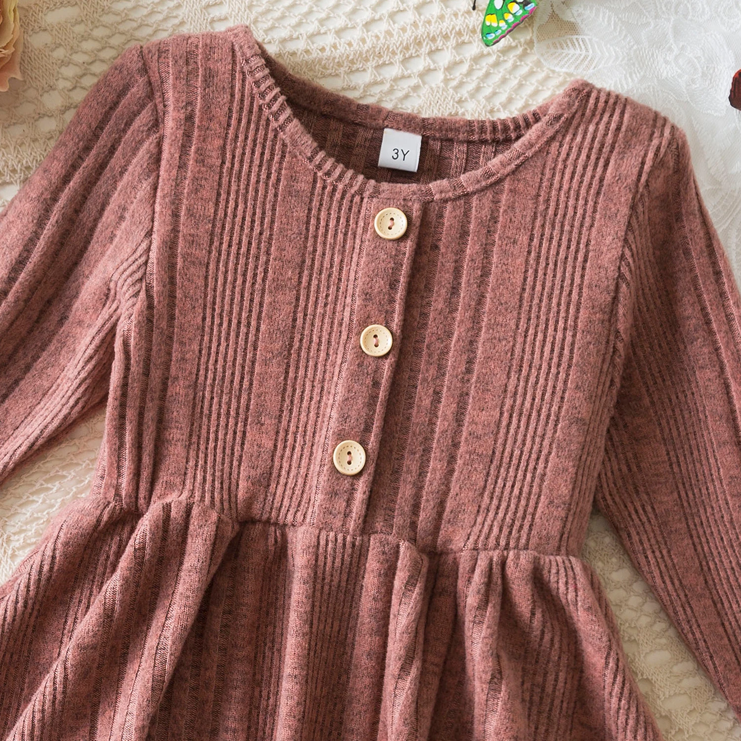 Girls Button Front Rib Knit Dress 3