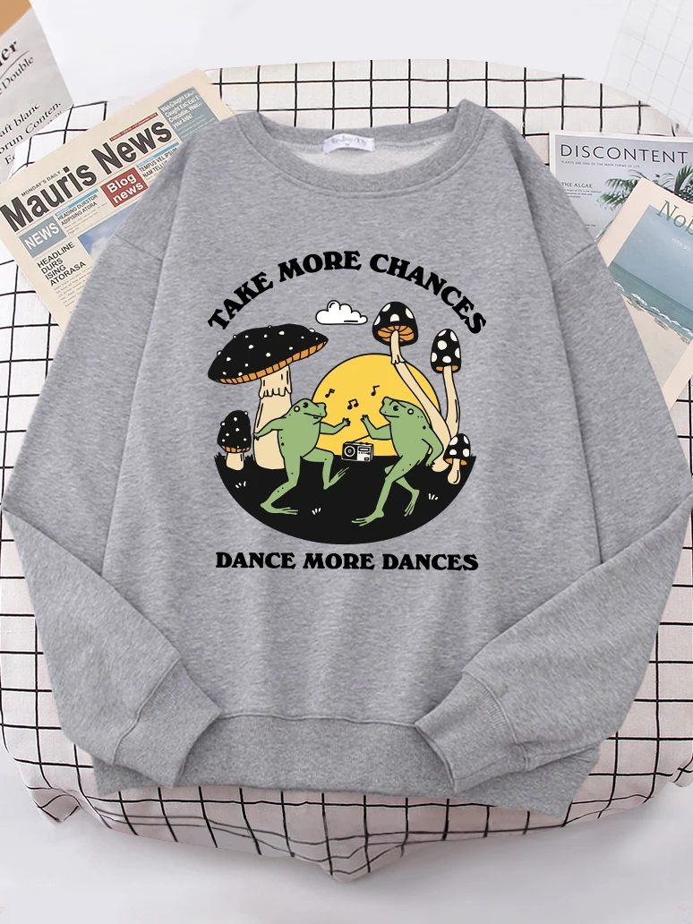 Take More Chances Two Dancing Frogs Large Mushroom Hoodie Loose Casual Clothes Fleece Women Hooded Street O-Neck Girl Sweatshirt