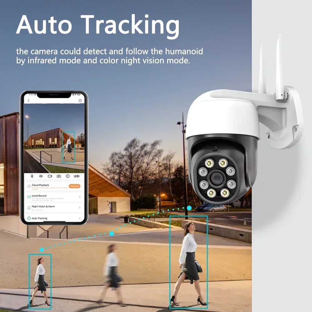 Kamera bezpieczeństwa PTZ 5MP zewnętrzna przewodowa kolorowa noktowizor do wykrywania humanoidalne i syreny, kamera zewnętrzna IP66 2-kierunkowy dźwięk aplikacja Tuya