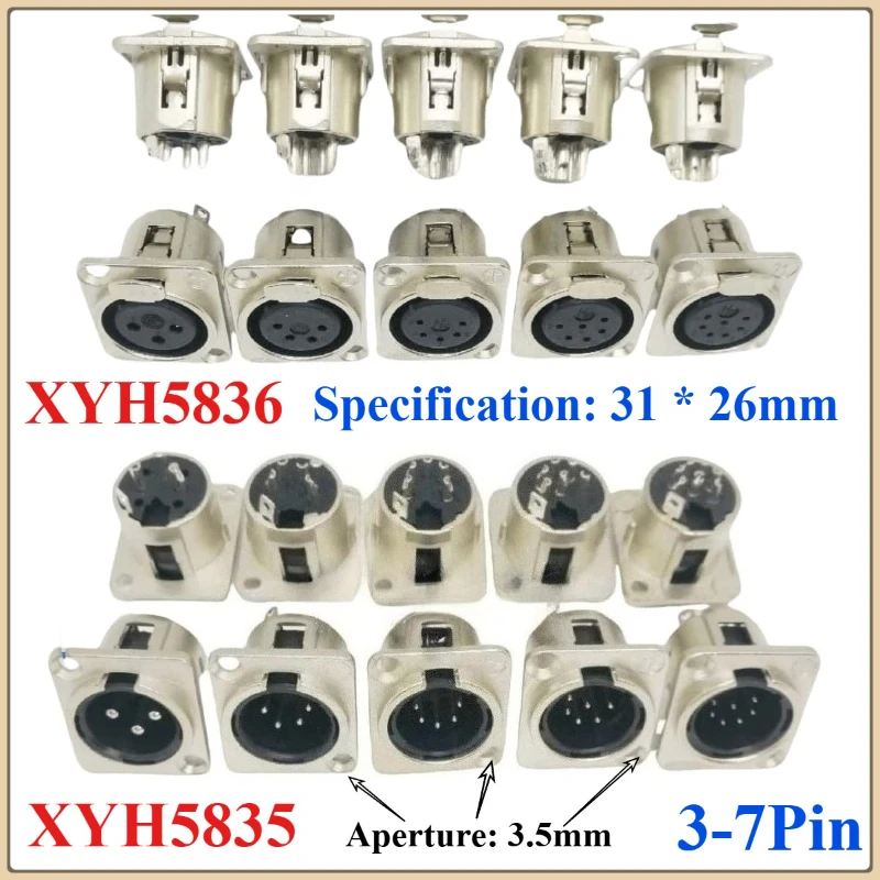 

2Pcs XLR Female Male Jack 3/4/5/6/7 Pin Panel Mount Jacks Connector Copper Contact XLR Metal Socket Audio Microphone Connectors