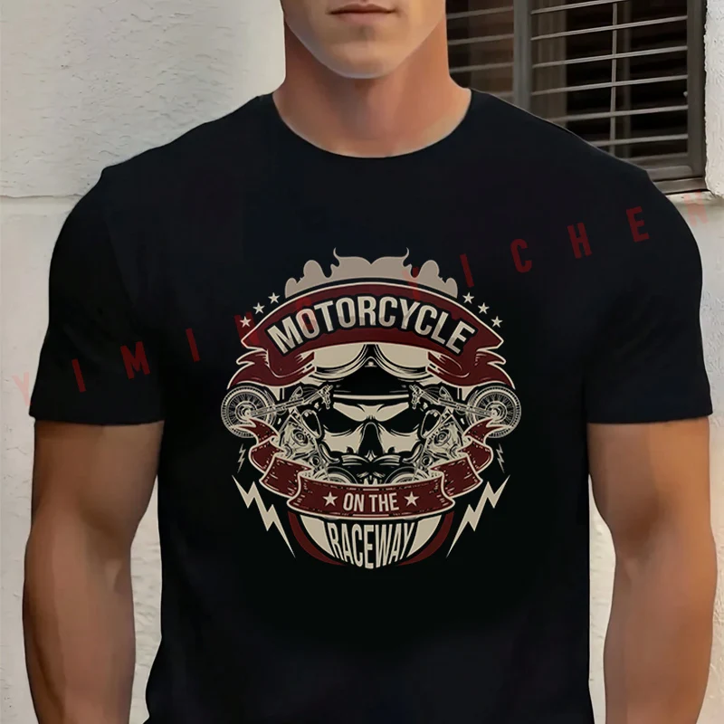 

2026 Men T Shirt Motorcycle On Tje Raceway Graphic T-shirt Cotton Summer Casual O-neck Short Sleeve Tees