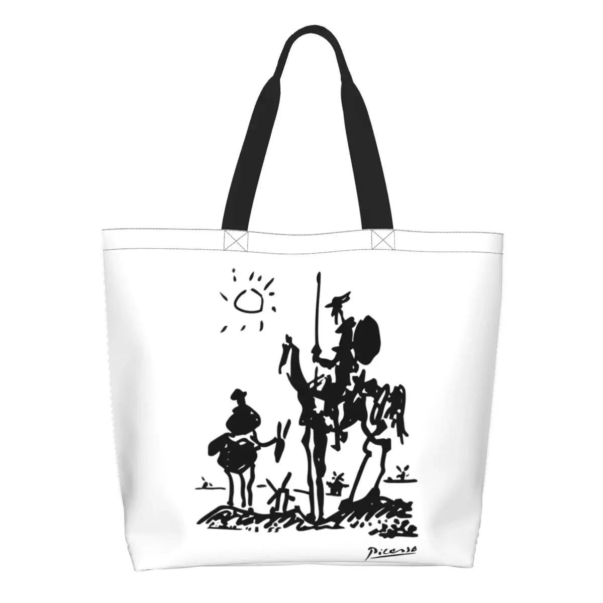 

Funny Print Pablo Picasso Tote Shopping Bags Reusable Canvas Shopper Shoulder Don Quixote Handbag