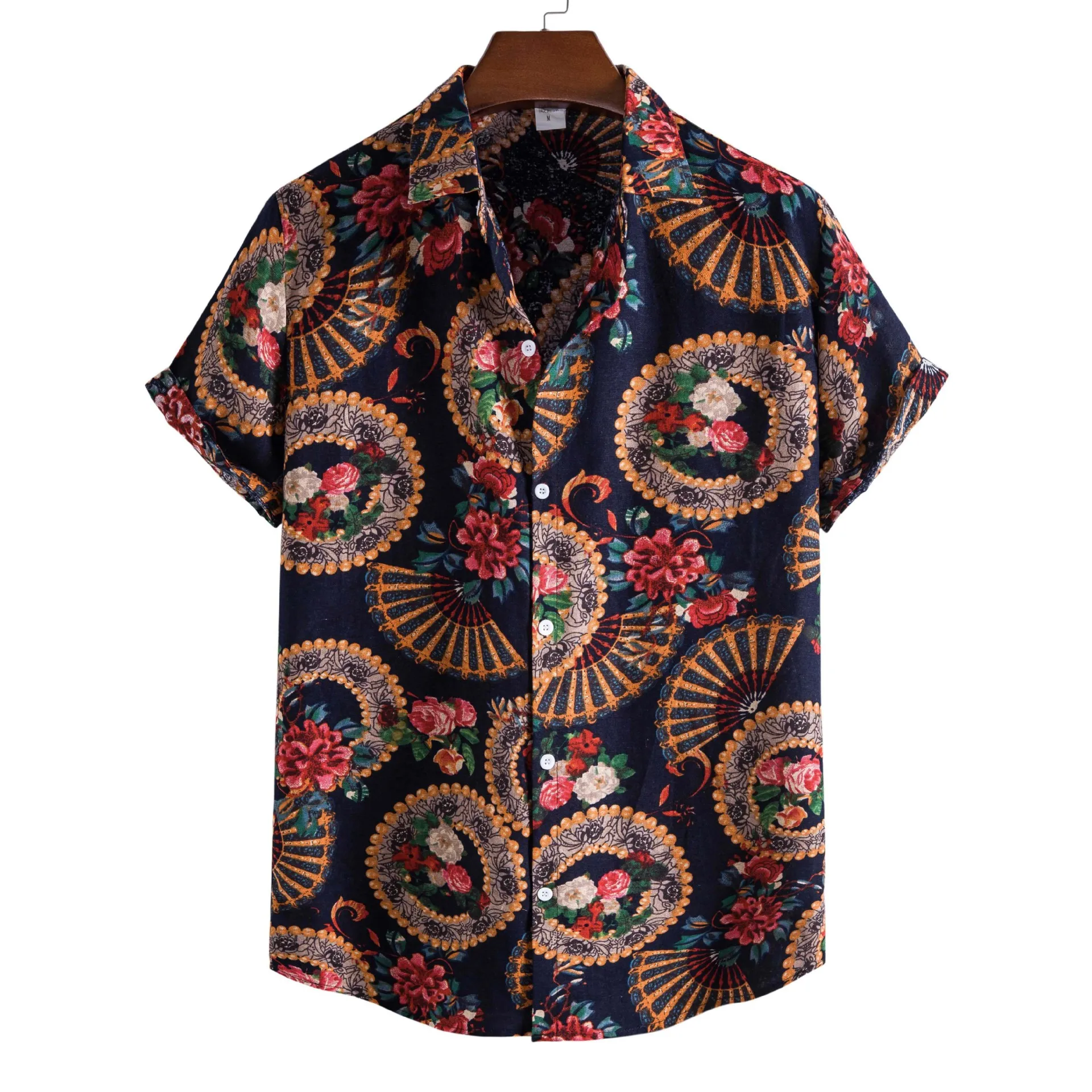 

Vintage Floral Print Cotton Linen Shirt Men Camisas Hombre 2022 Summer New Short Sleeve Beach Hawaiian Shirts Men Party Clothing