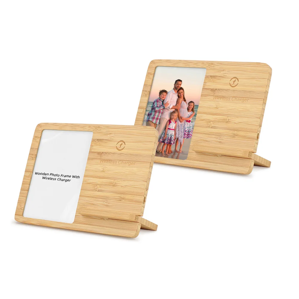 

Sublimation Mobile Phone Holder Wireless Charger Bamboo Phone Stand Desktop Ornaments Photo Frame For Heat Transfer Print Photo