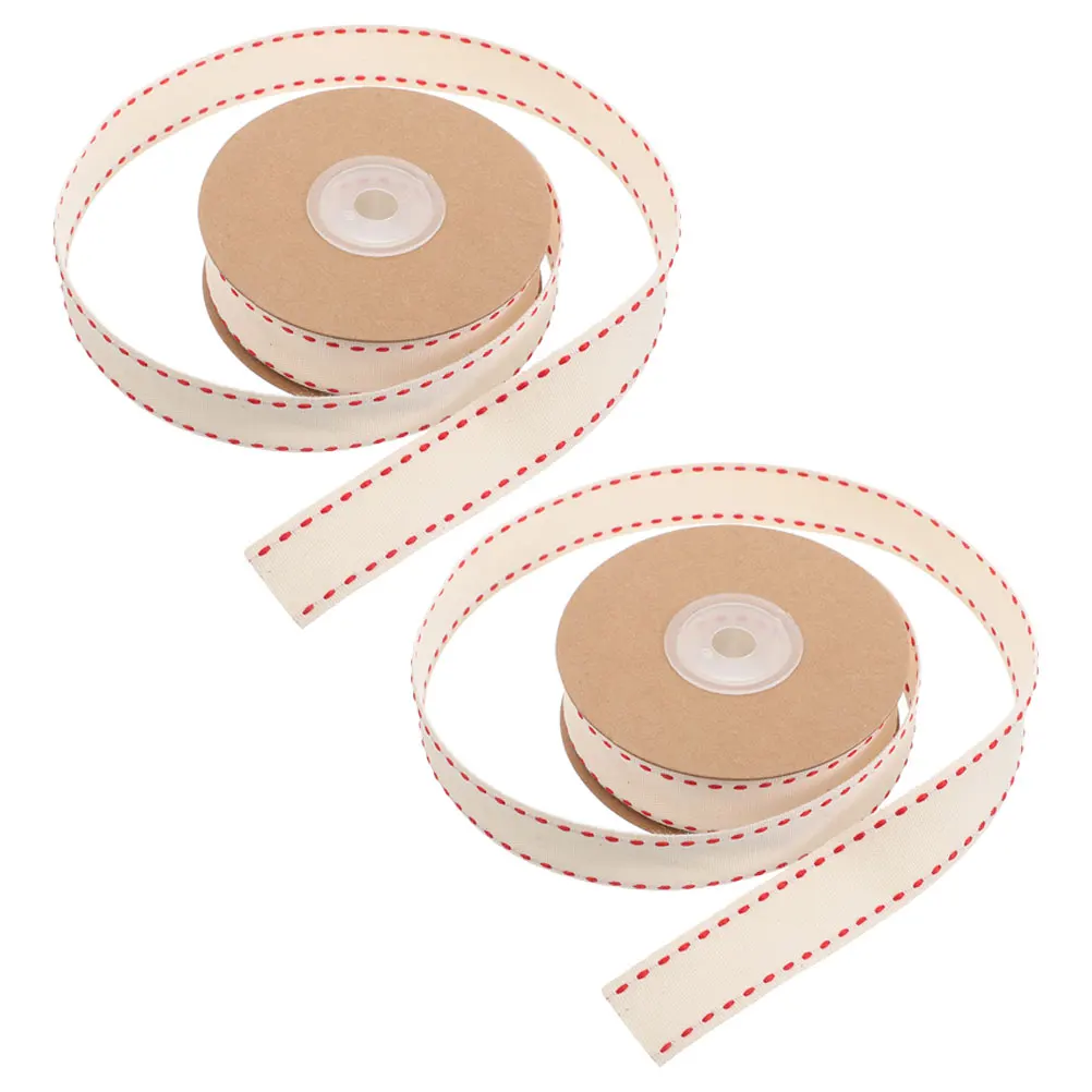 

2pcs Cotton Stripe Ribbon 10 Yards 2Cm Wide Dotted Stitched Roll For Diy Craft Present Wrapping Hair Bows Floral Decor Bouquet