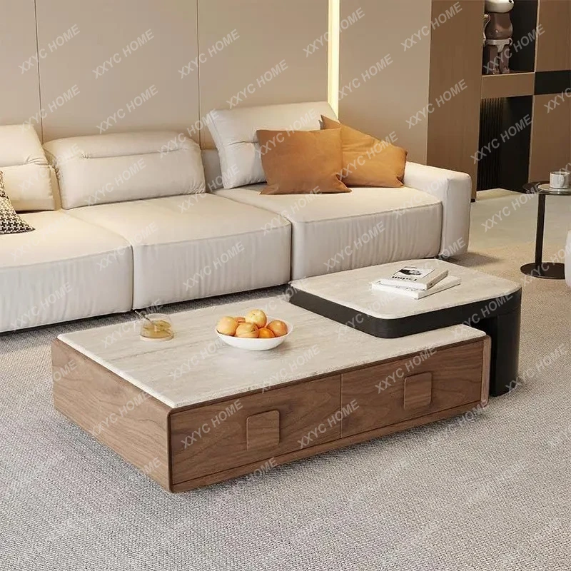 طاولة قهوة من الخشب الصلب الفرنسي من الحجر الجيري لغرفة المعيشة، طاولة قهوة منزلية بسيطة وحديثة من ألواح الصخور