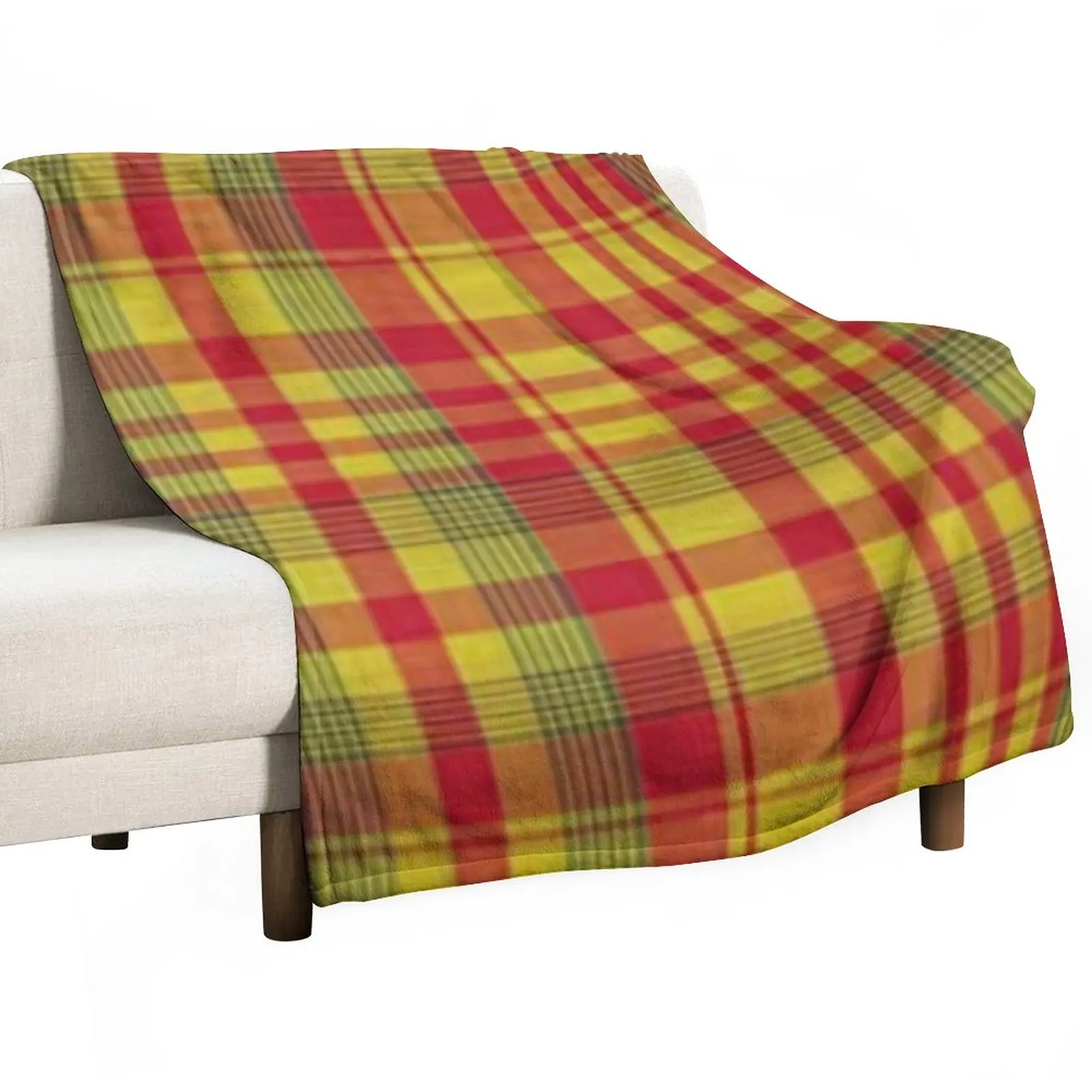 Traditional Creole, Madras Throw Blanket Luxury Blanket Flannel Fabric