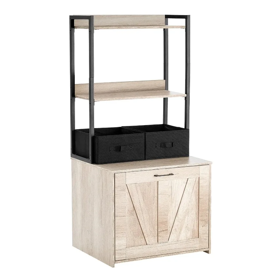 

Cat Litter Box Enclosure Litter Box Furniture Hidden 2 Shelves and 2 Baskets
