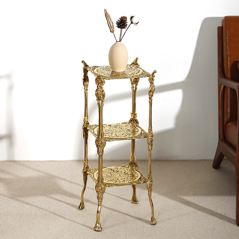 

Hollow carved shelves, vintage brass floor-to-ceiling, multi-layer side stands