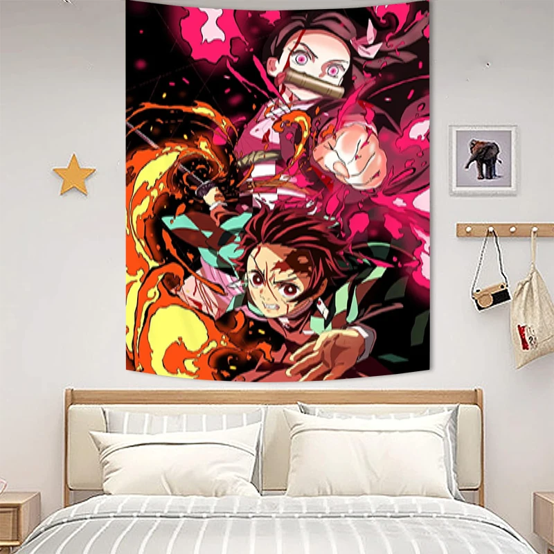 

Fabric Tapestry for Wall Art Demon Slayer Aesthetic Room Decoration Anime Tapestries Tapries Decor Decors Home Bedroom Hanging