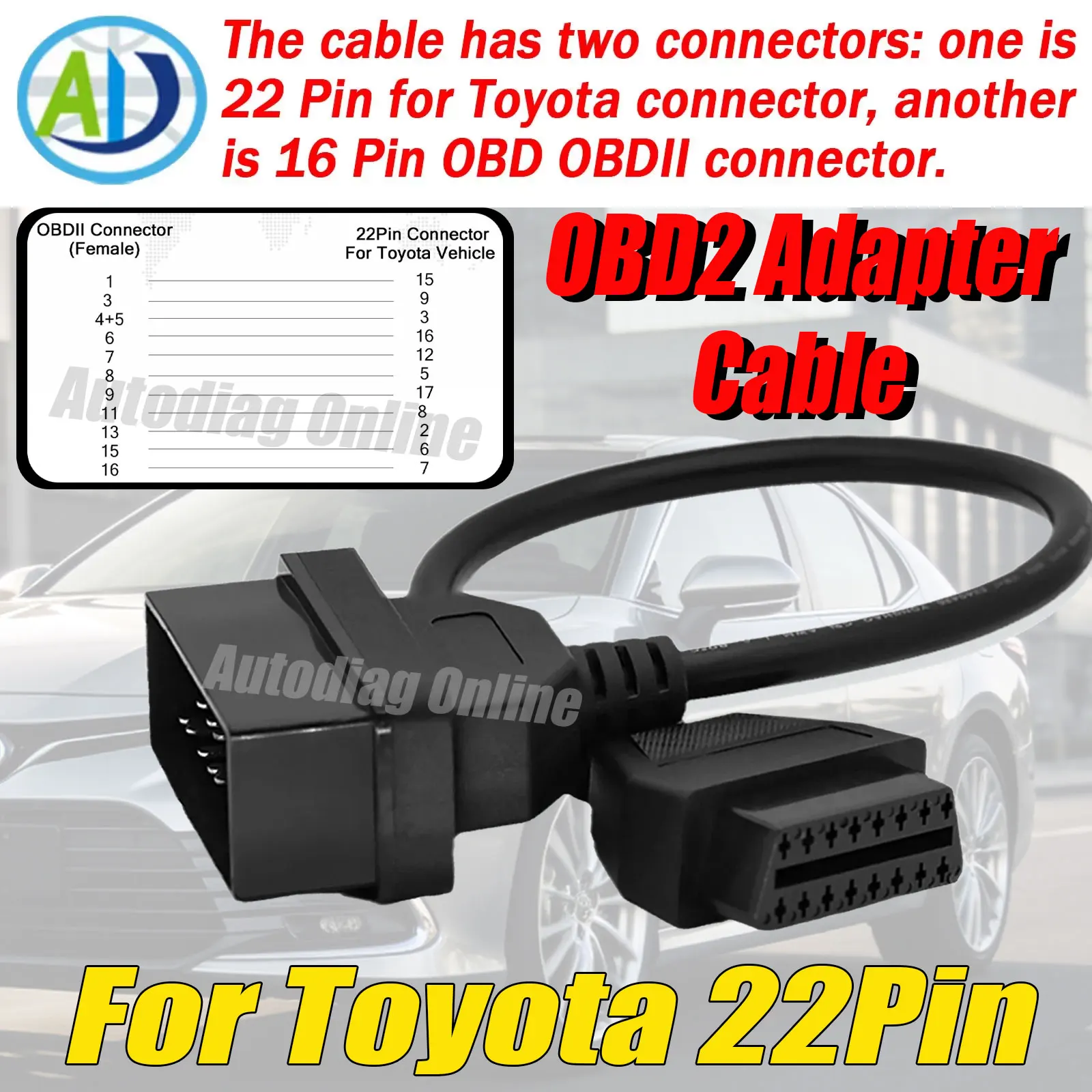 

For Toyota OBD2 Diagnostic Cable 22 Pin to 16 Pin OBD1 OBD2 Adapter for OBD2 Interface Scan 22Pin Diagnostic Cable For Toyota