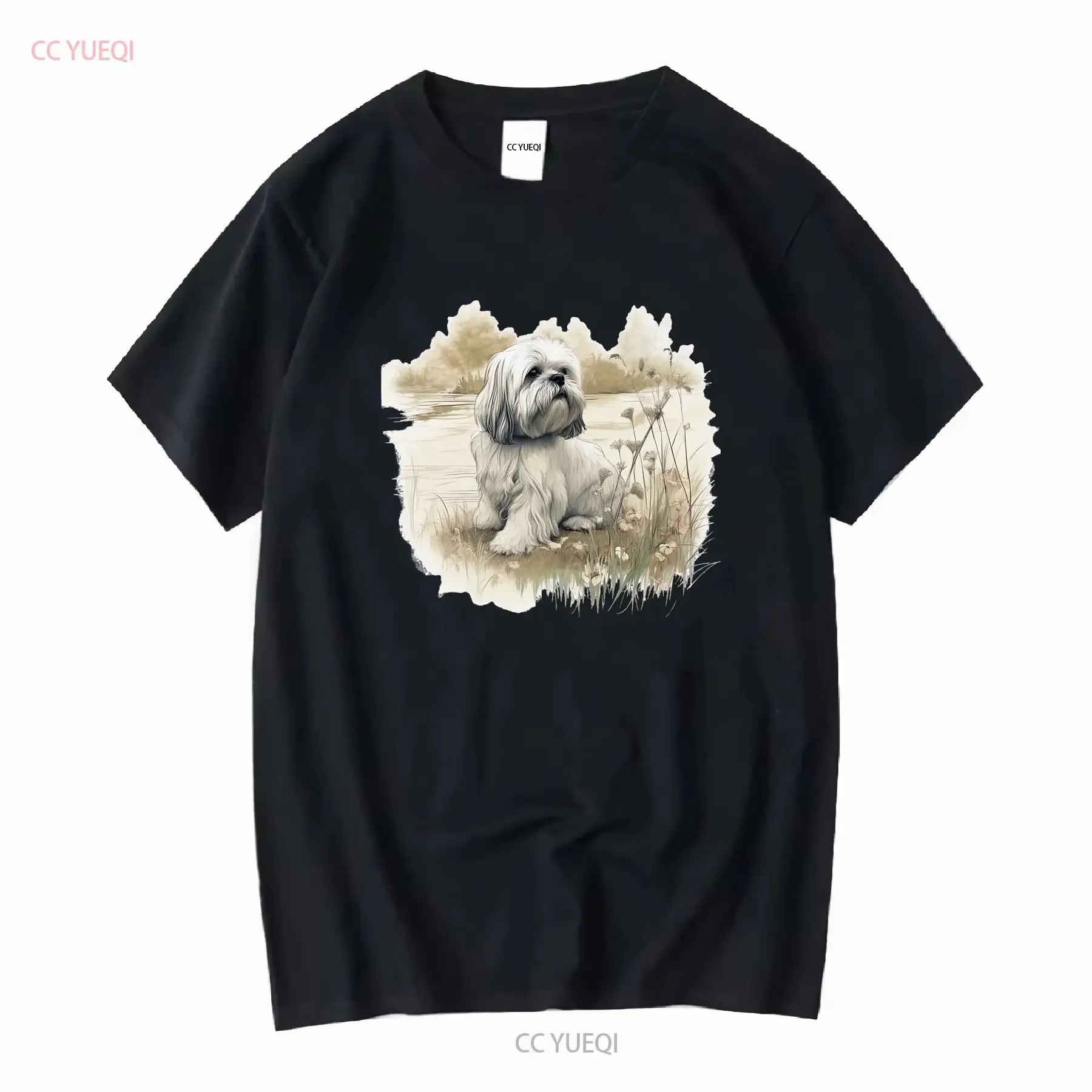 Lhasa Apso junto al agua, clipart de alta calidad en JPG, para hacer tarjetas, planificador digital, diario creativo, arte de pared, diseño de logotipo de perro, vintage