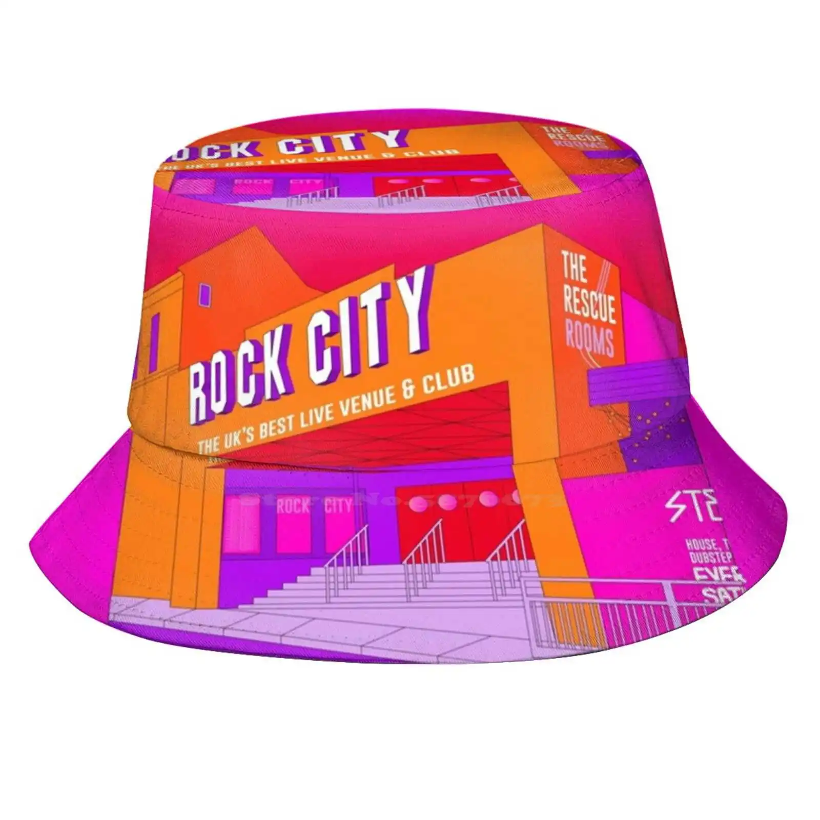 Rock City Nightclub Nottingham Illustration Print Sun Cap Fisherman Hat Bucket Hats City Nightclub Nottingham Trent Ntu Bar