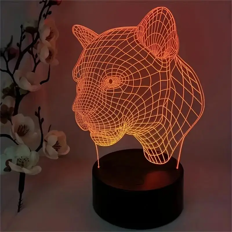 Cheetah Avatar 3D Night Light with Touch Switch 7-color Conversion Desk Lamp for Living Room, Bedroom, Study Decoration Lamps