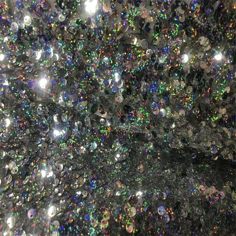 NEW 5MM Silver Mesh Sequin Fabric DIY Leiser Glitter Fabric For Wedding Dresses Wide：125CM