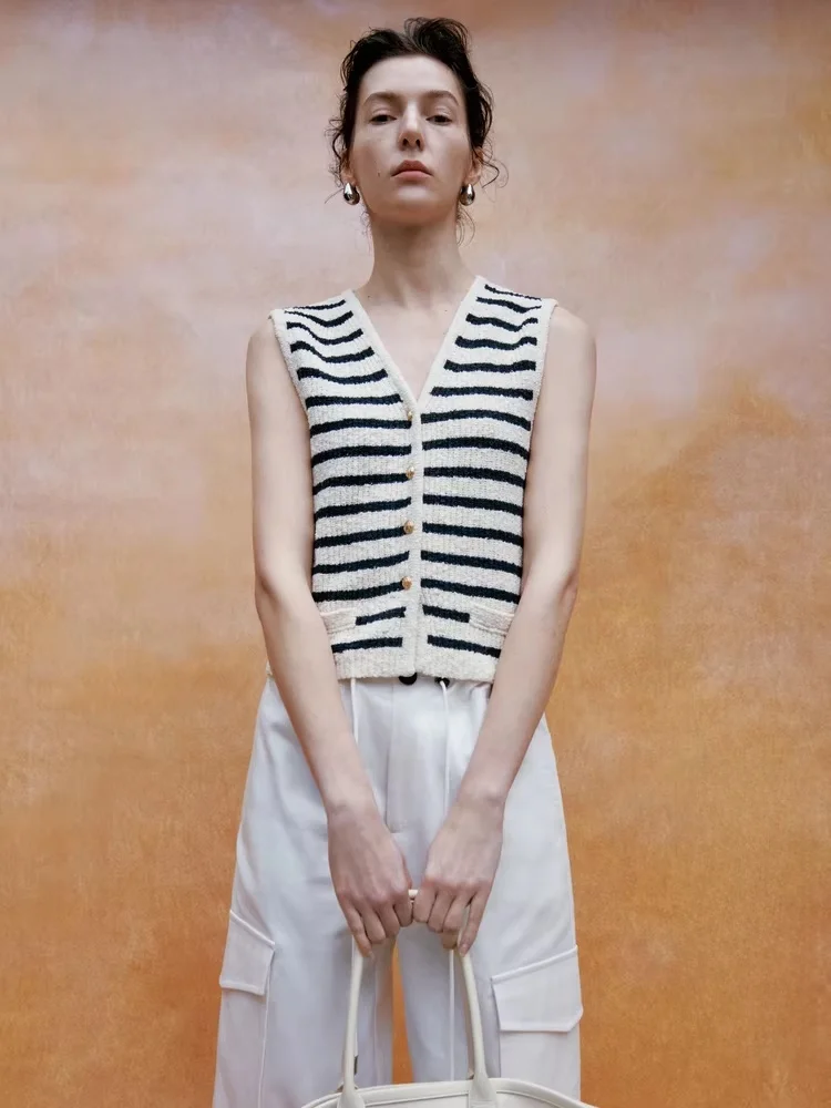 

Edition Women's ort Knitted Sweater Silk Cotton Striped Open Cardigan V-ne Svel Spring Faion Ladies' Top