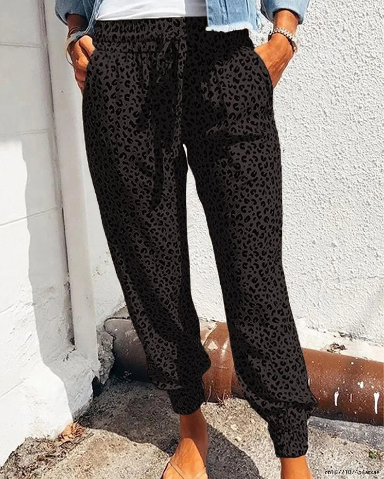 

Oversize Casual Women Trousers Jogger Pants 2023 Spring Summer Full Length Harem Pants Fashion Leopard Print High Waist Pants