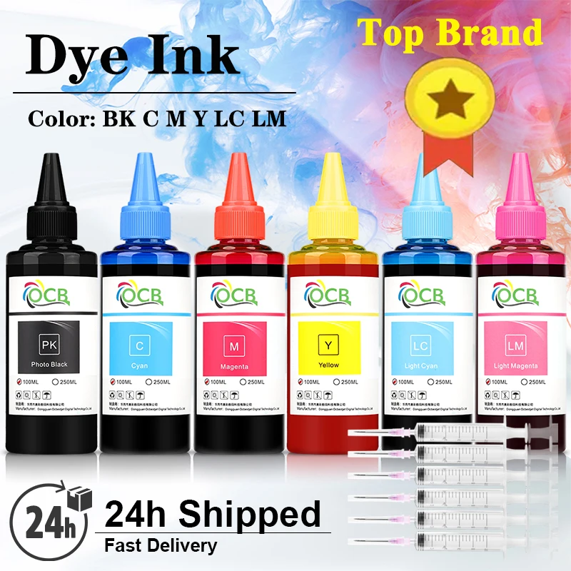 6PC x 100ml Universal Refill dye ink For epson 107 673 056 1390 1400 1410 1430 L1800 L800 L805 L8058 R330 all desktop printer