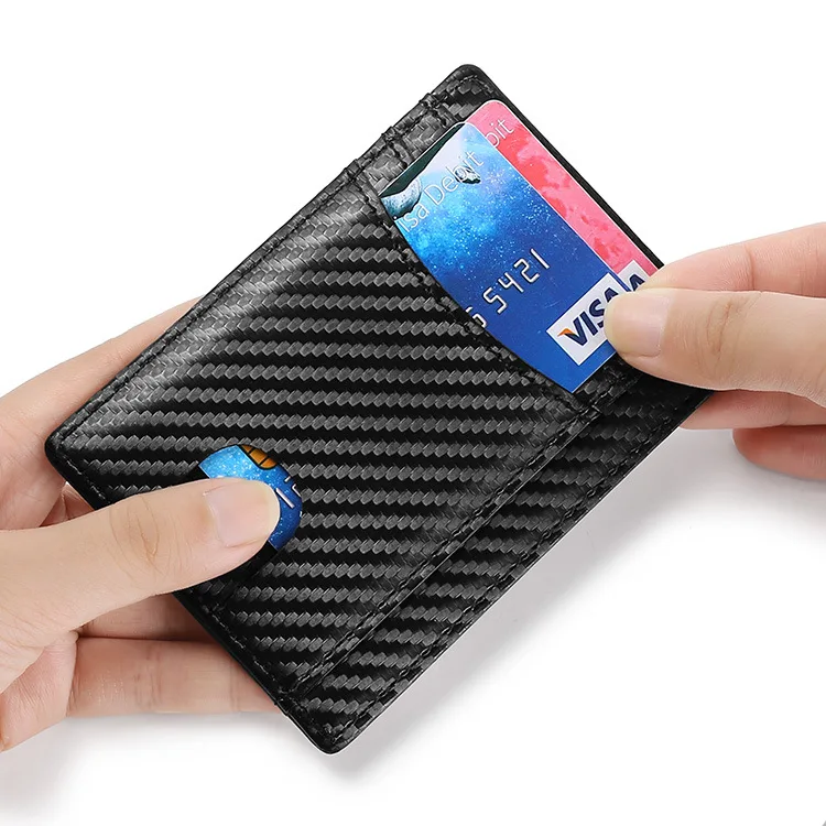 Slim Minimalist Ultra Thin Ins Wallets RFID ID VIP Credit Card Holder for Women and Men Real Leather Carbon Fiber Name card Box