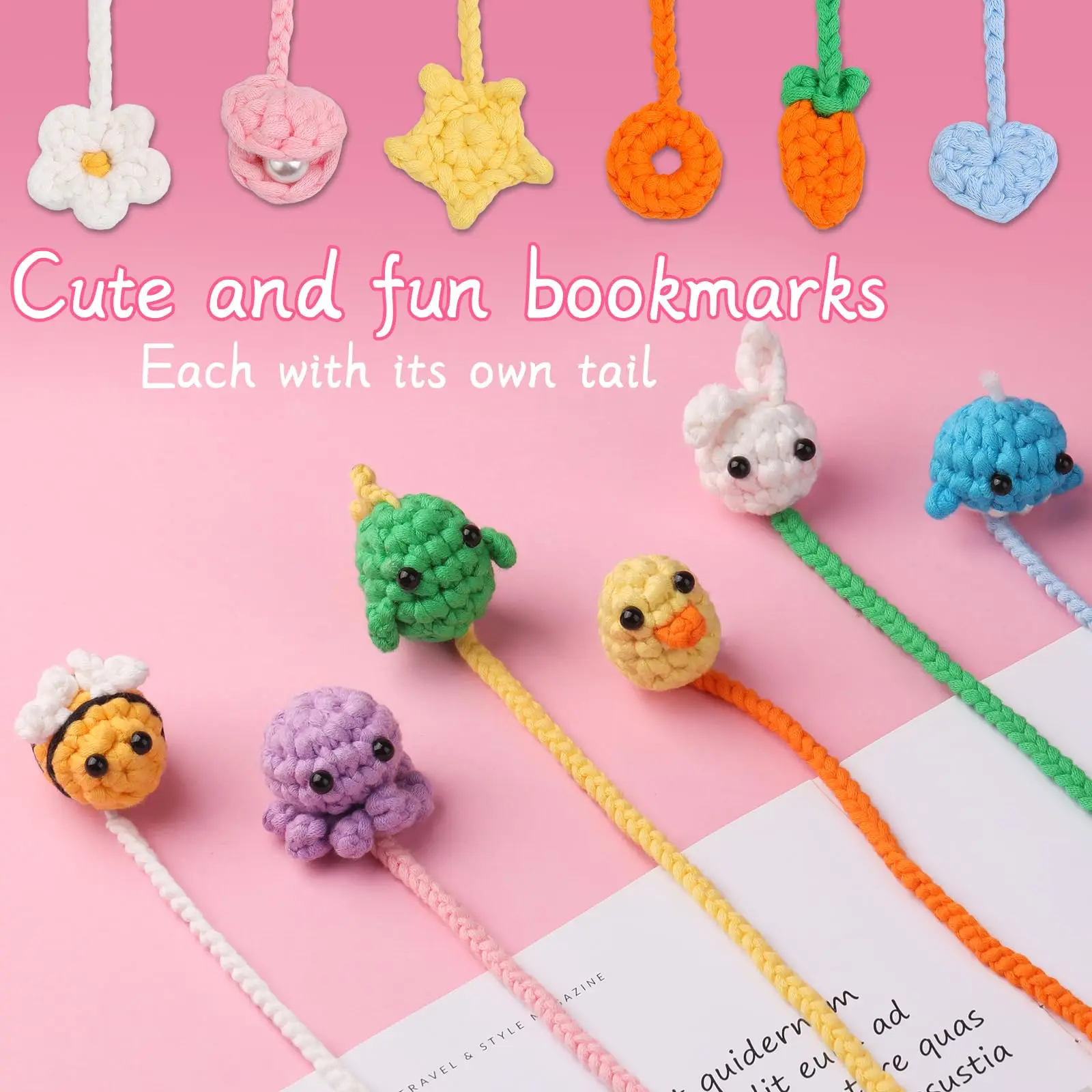 Fenrry Crochet Bookmark Kit with Step-by-Step Video Tutorials Animal Bookmarks for Beginners Decoration Readers Book Lovers