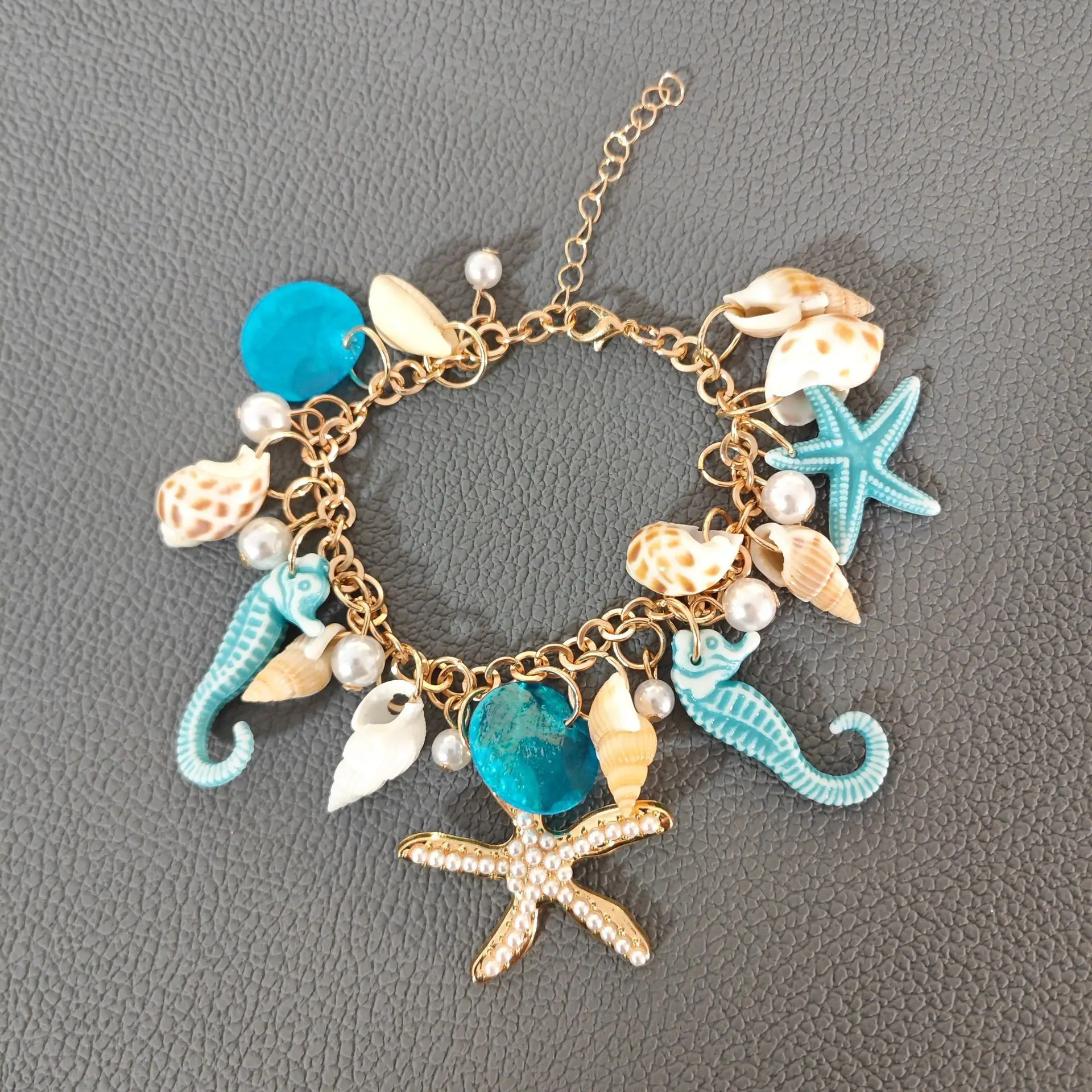 Ladies Blue Bohemian Bracelet Starfish Shell Seahorse Chains Bracelets